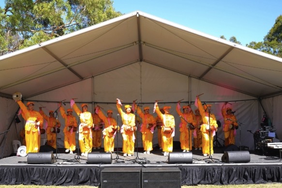 Waist drum team performance at Knox Fest